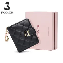 FOXER Brand Women Leather Zipper Wallets Coin Pueses For Female Fashion Short Purse & Clutch Bag