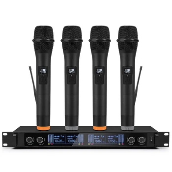 

4 Channels Wireless Microphone System UHF Cordless Karaoke Mic Set Fixed Frequency 328ft for Church Karaoke Weddings Events