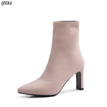 

New autumn/winter 2020 women Short boots Genuine leather Female boots European brands Sox boots High heels handmade