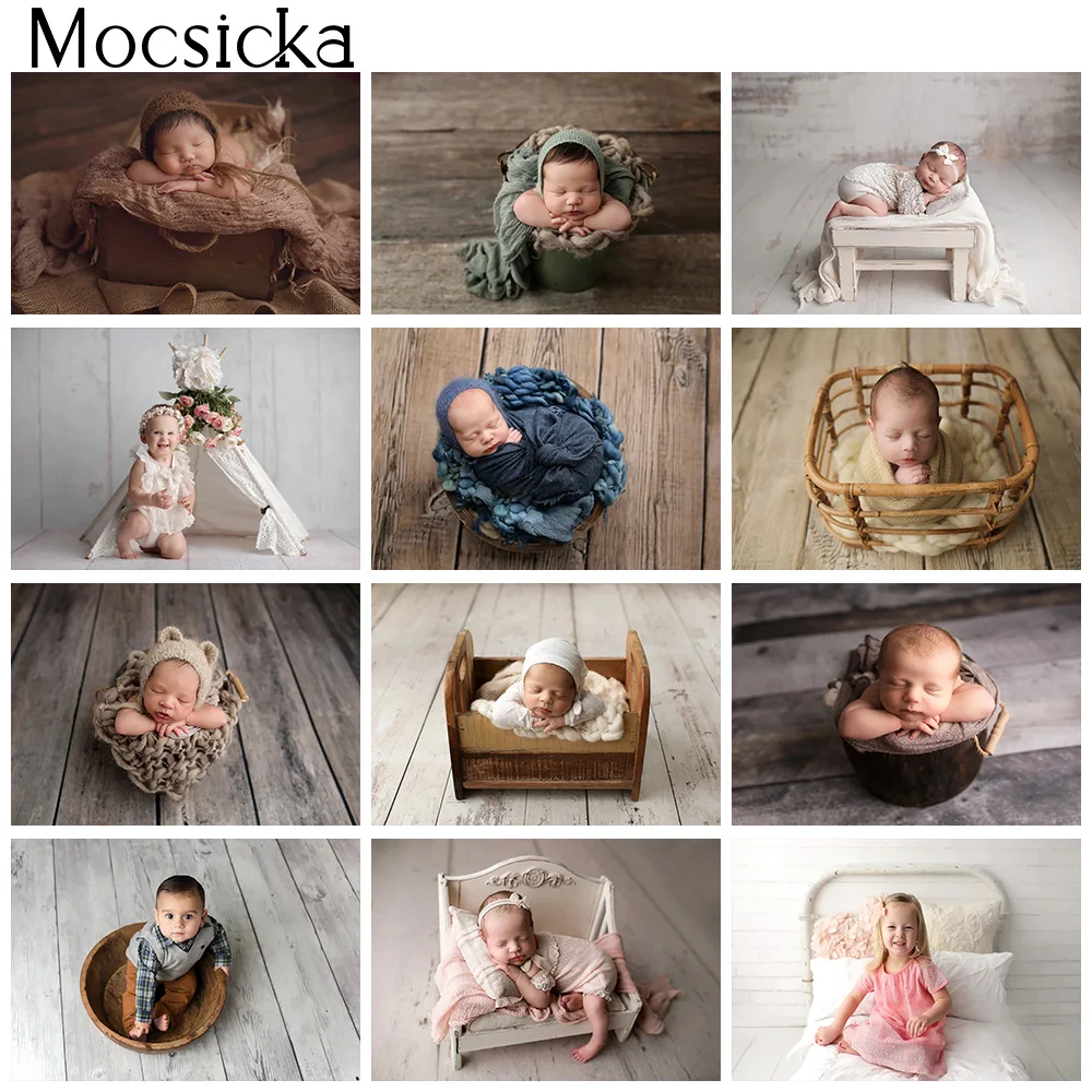 Newborn Kids Birthday Art Background Photo Shoot Wooden Floor Children Portrait Backdrop Photography Studio Photocall Props