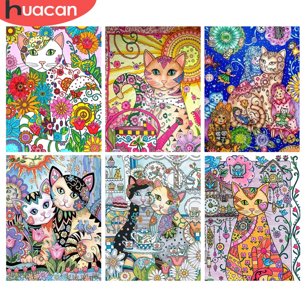 HUACAN 5D Diy алмазов картина вышивки крестом Кот Алмазная вышивка животных домашнего
