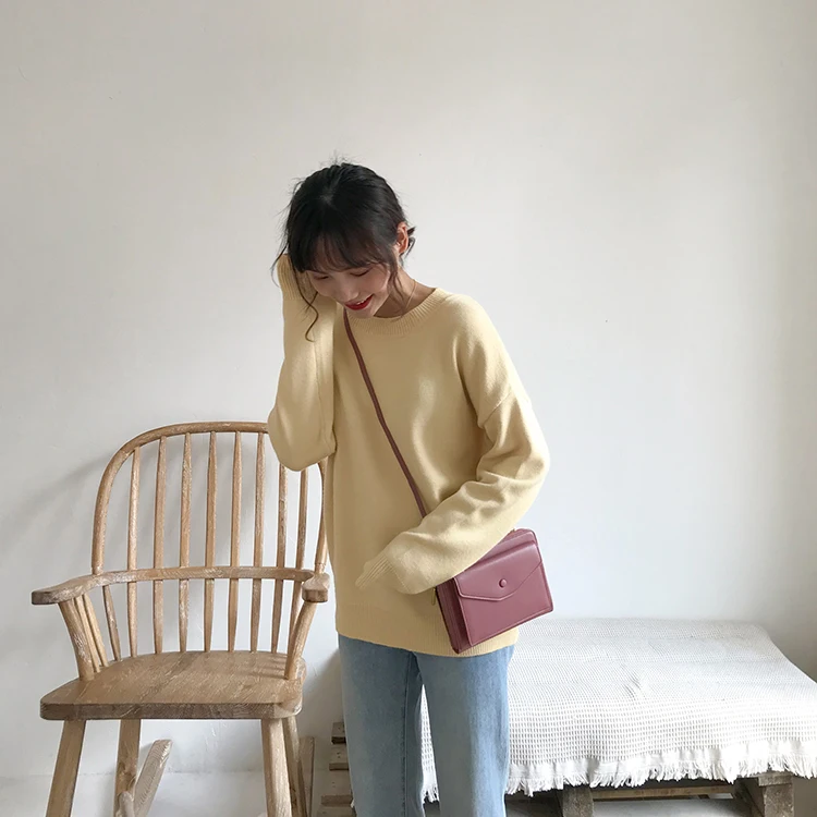 Basic Knit O-Neck Jumpers Women Sweater Casual Loose Winter Long Sleeve Sweater Women Pullovers Streetwear 2 orders