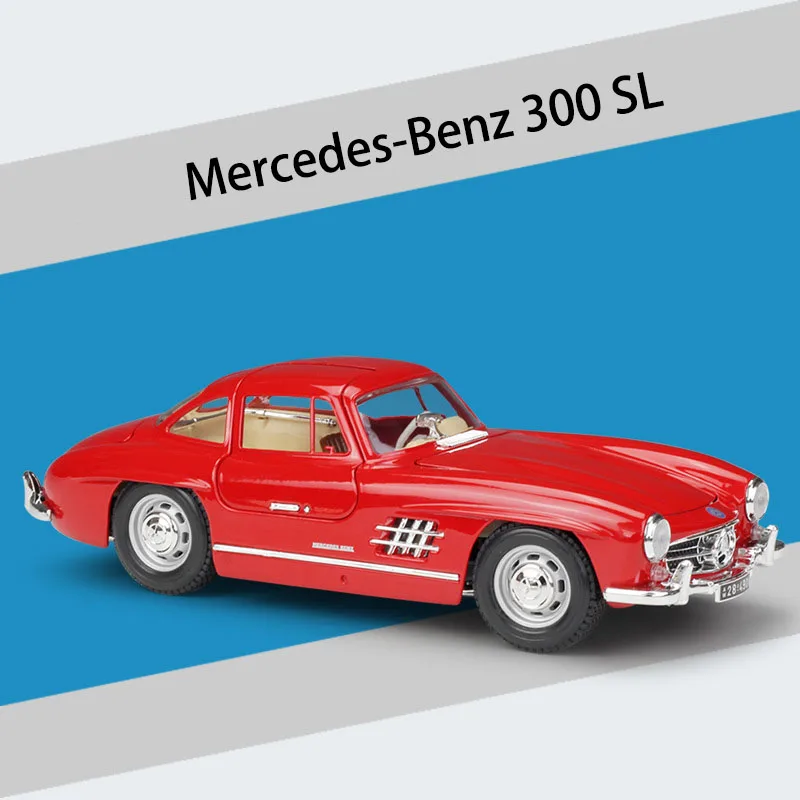 Bburago Diecast Model Classic Car 1954 300SL 1:18 Metal Alloy High Simulation Cars With Base Boys Toys Gifts For Boy Men