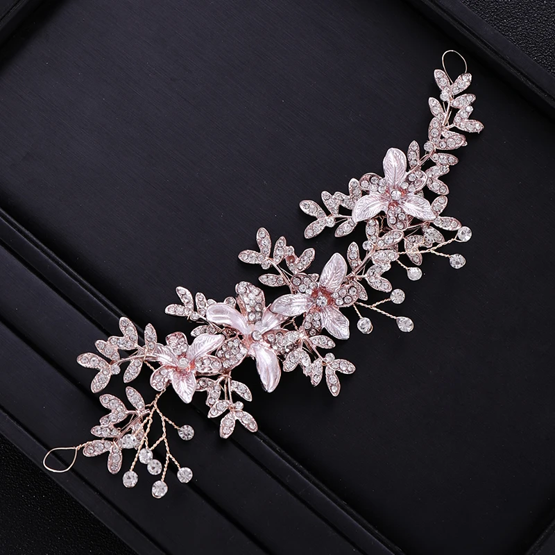 New Gold Flower Rhinestone Crystal Headband Bridal Wedding Headpiece Women Hair Jewelry Bride Hairband Wedding Hair Accessories