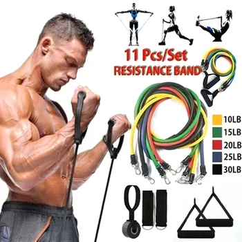 

Hot 11pcs/ Set Pull Rope Latex Fitness Exercises Resistance Bands Elastic Exercises Body Fitness Workout Strength Gym Equipment