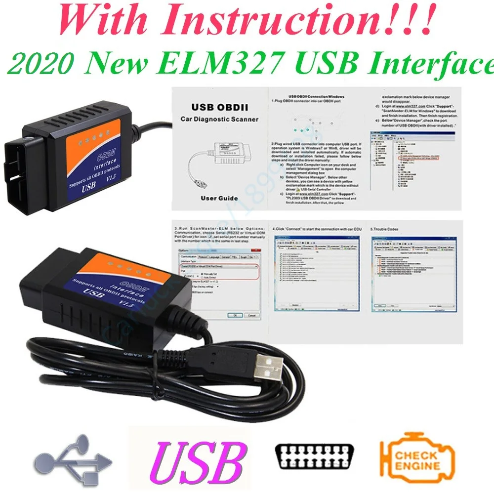 Руководство пользователя! ELM 327 V1.5 OBD 2 ELM327 USB интерфейс CAN BUS сканер диагностический