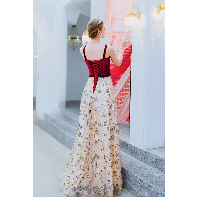 SSYfashion/Новое велюровое длинное вечернее платье без рукавов на бретелях со шнуровкой сзади в пол; вечернее платье; Robe De Soiree