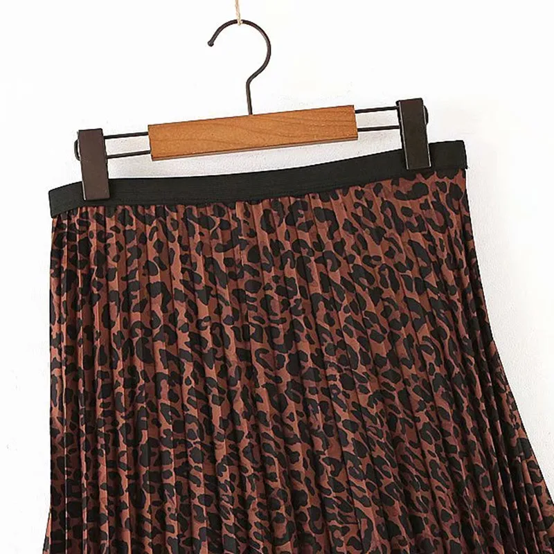 NSZ Женская леопардовая юбка с животным принтом, высокая талия, винтажная модная плиссированная юбка, Осень-зима
