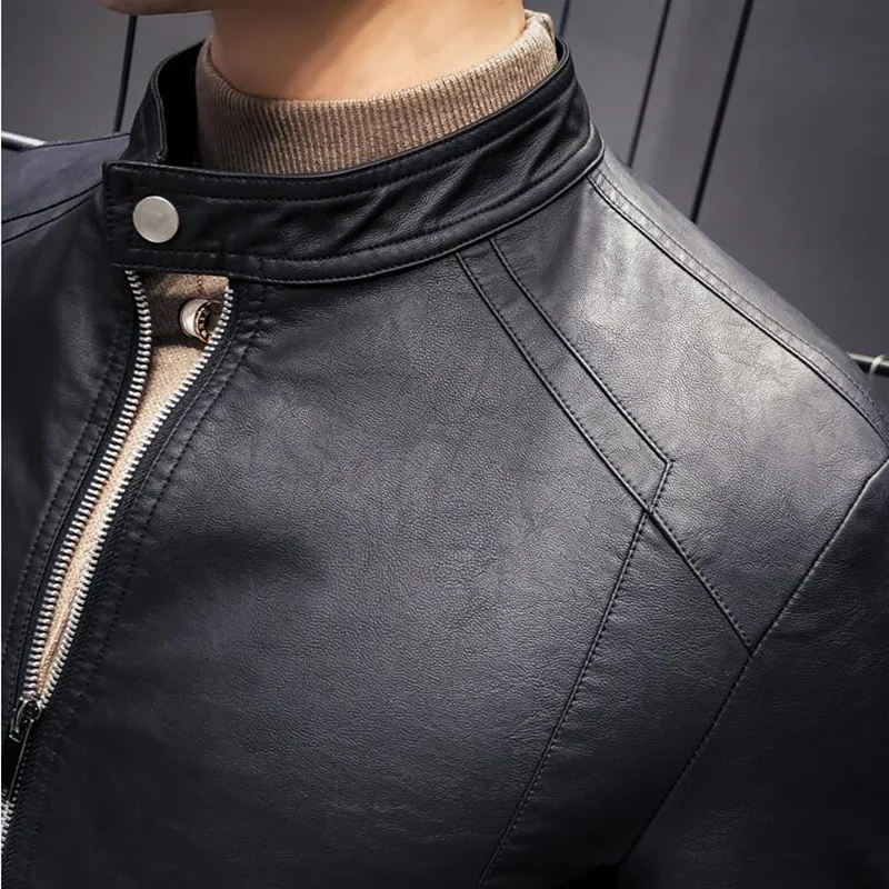 Promo 2019 Brand clothing Fashion Men Autumn winter Leisure leather jacket/Male High-quality slim fit Station collar Leather coats 5XL