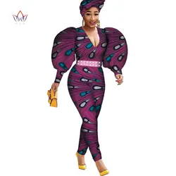 С пышными длинными рукавами для женщин комбинезон Базен Африканский комбинезон для Анкара печати Jumpsui африканская одежда для женщин WY4268