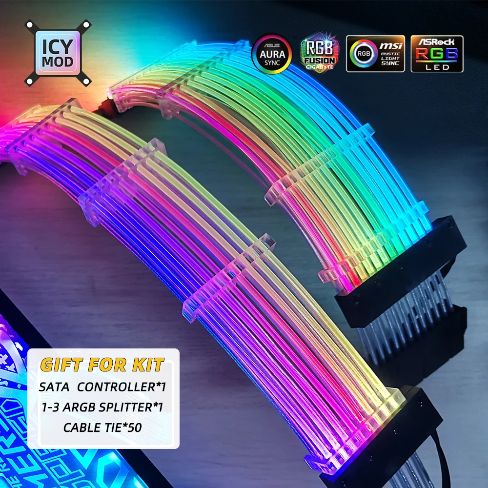 Удлинительный кабель ARGB GPU 3x8PIN Rainbow Lighting Cable 8 + Strimer Wire 24PIN MOBO VGA RGB удлинитель