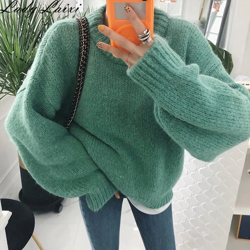 

2019 Autumn Winter New Fashion Women Pullovers Solid Plus Size Knitted Warm Clothes O-Neck Casual Women Sweaters
