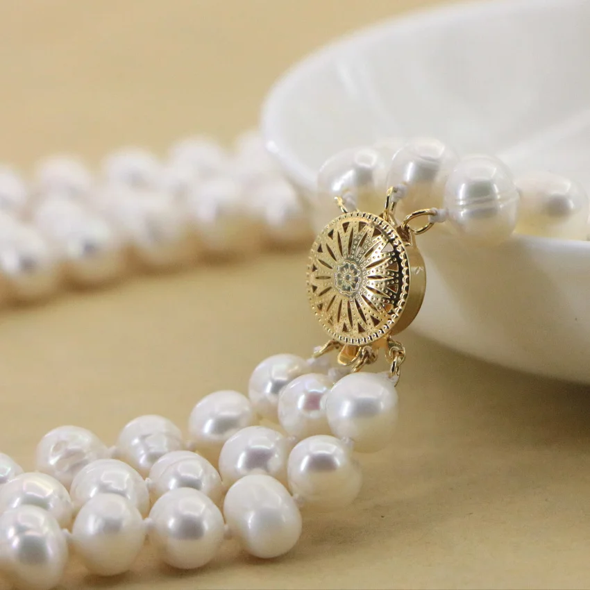 Высококачественный модный белый искусственный жемчуг Akoya 3 ряда 7 8 мм подарки для