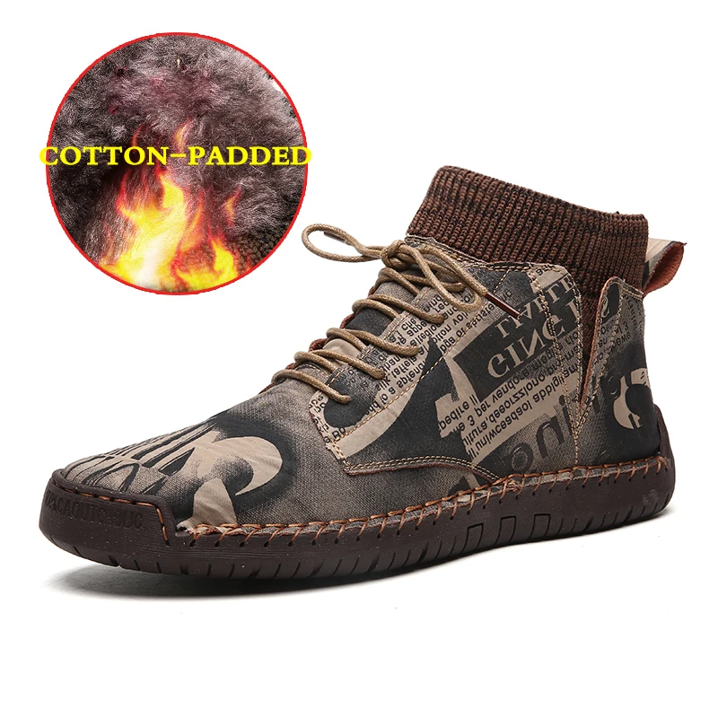 

Mens Winter Boots Warm Leather Casual Shoes High Quality Winter Shoes Sneakers Fashion Snow Boots Handmade Men's Boots Botas