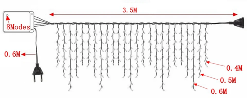 Рождественский светильник s наружное украшение 3,5 м свисающий 0,4-0,6 м светодиодный занавес сосулька струнный светильник s Новогодняя Свадебная вечеринка гирлянда светильник