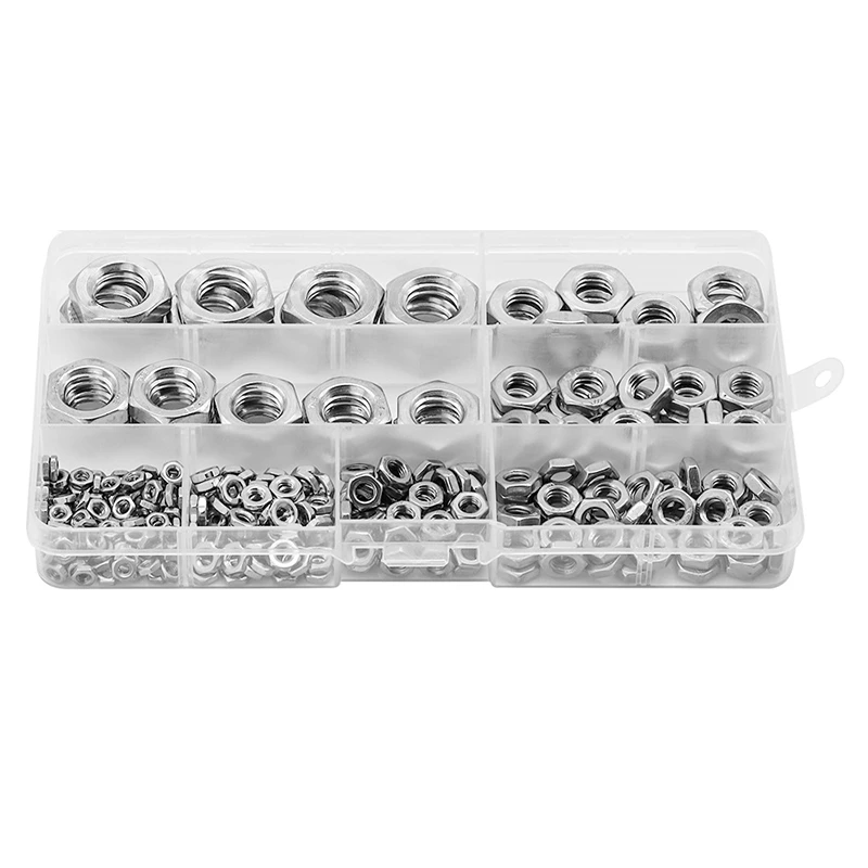 288Pcs Hex Hexagon Nuts Thin Assortment Kit M3 M4 M5 M6 M8 M10 M12 M14 Stainless Steel Metric Set | Обустройство дома