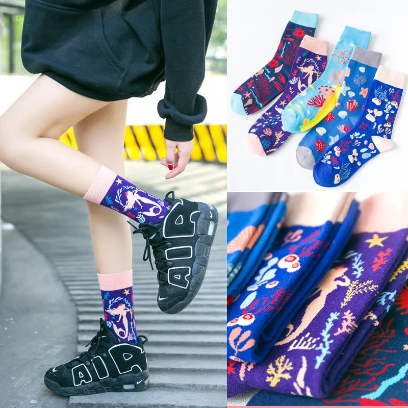 

Women's Socks for Men Set Couple Big Sizes Long with Print Colorful Cartoon Pattern Seabed Japanese Style Fashion Streetwear