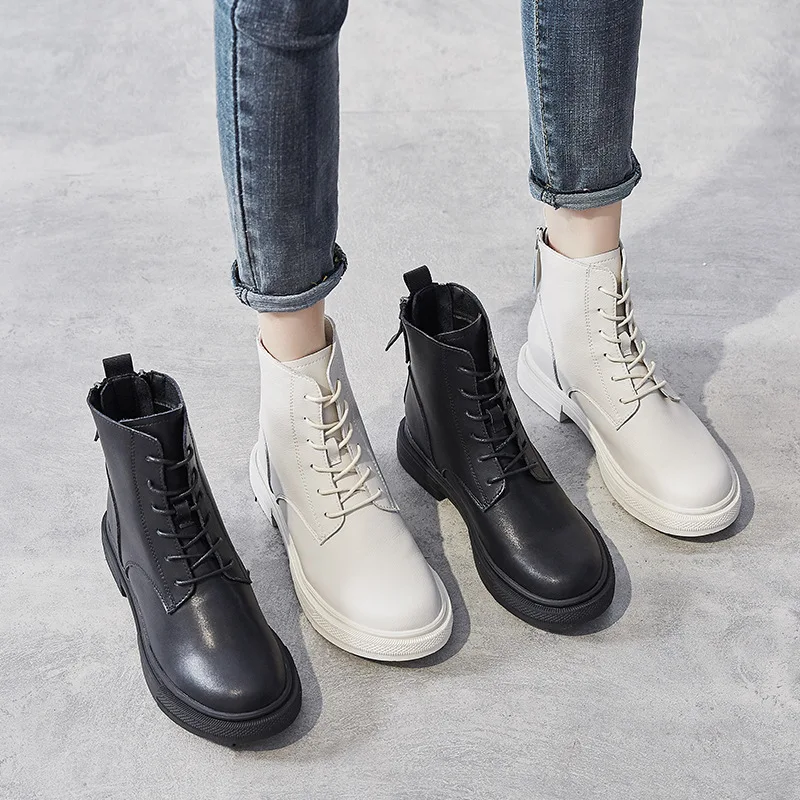 

2019 Winter Plus Velvet New Style Martin Boots Women's Zip-Back British-Style Leather Black Versatile Short Locomotive Short Boo