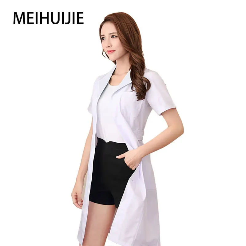 

High quality Laboratory white lab coat Short sleeve women's Robe Thick section Long sleeve Beautician white robe Work clothes