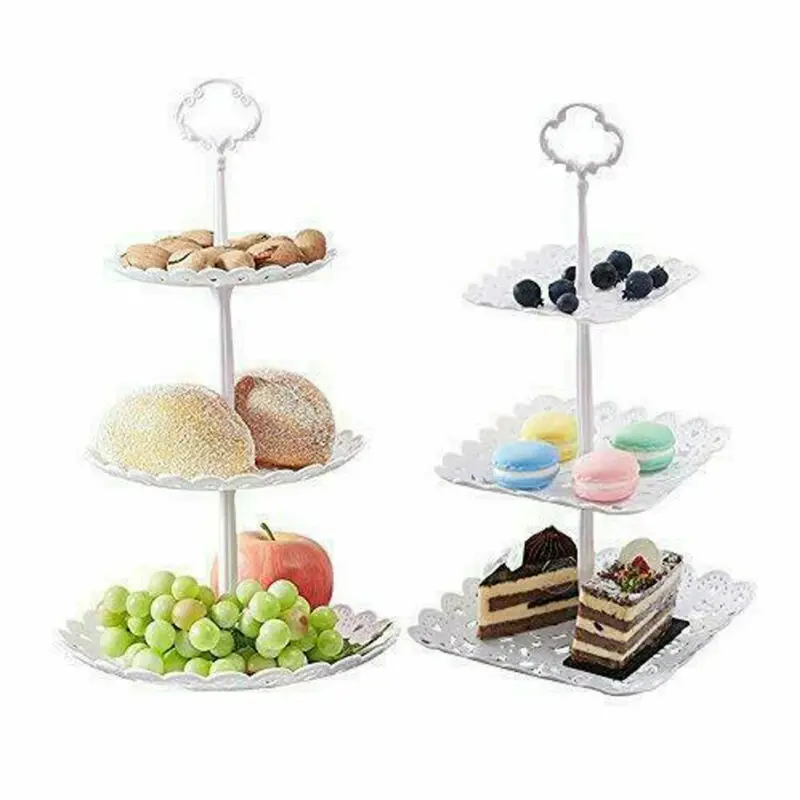 3-х уровневая подставка трехслойная тарелка для фруктов Подставка для тортов десертов стойка для хранения овощей с белыми квадратами круглый вишня в цвету