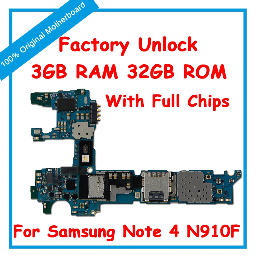 

For Samsung Note 4 N910F/N910C/N910U/N910A/N910P/N910V/N910G/N910T Motherboard 32GB Unlock Mainboard With Chips IMEI Android OS
