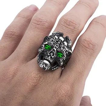 

Stainless Titanium Steel Men's Ring Skull Punk Hip Hop Rock Jewelry Vintage Devil Faucet Skeleton Zircon Eye Ring Man Luxury
