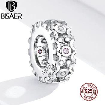 

BISAER Lace Pattern Beads 925 Sterling Silver Zircon Rouns Charms Pendant Fit DIY Original Bracelet Jewelry Making EFC271