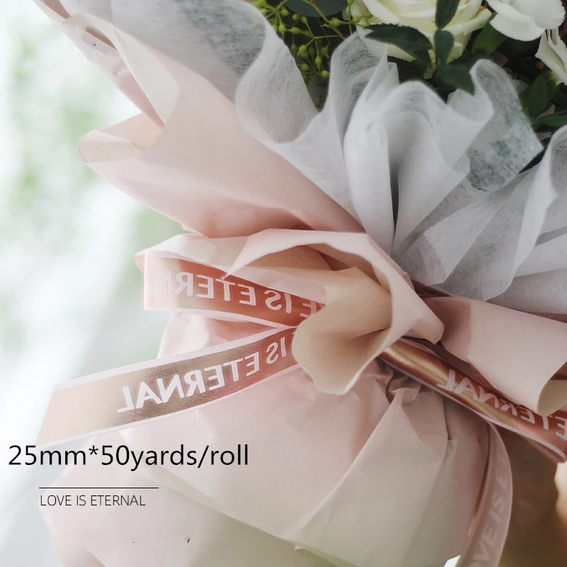 25mm Rose Gold Broadside Character Ribbon High-grade Grosgrain Ribbon Flower Packaging Ribbons Satin Gift Wrap Silk Ribbon