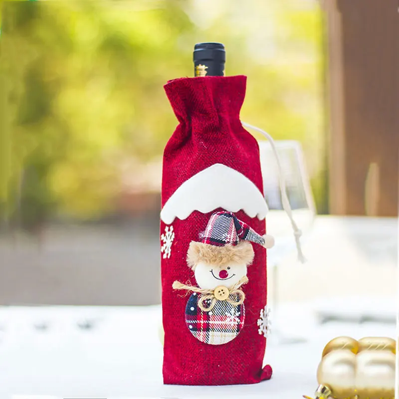 Новогодняя Рождественская бутылка вина пылезащитный чехол Рождественский подарок мешки для кухни Noel рождественские украшения для дома Декор для обеденного стола - Цвет: Red snowman
