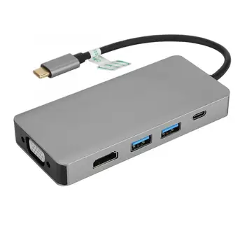 

Aluminum Type-C 5-in-1 Docking Station with HDMI Dual Display for iphone Book /Huawei Mate Book Type-C Docking Station