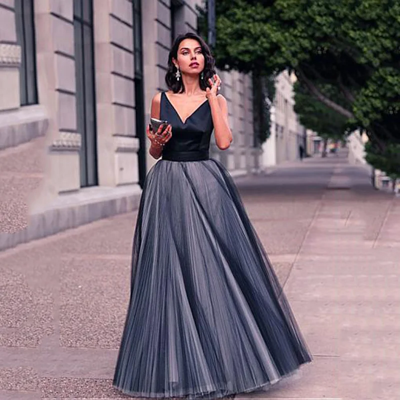 

V-Neck Turkish Evening Dresses 2020 Sexy Backless Tull Ball Gown Prom Dresses With Bowknot woman evening party dresses