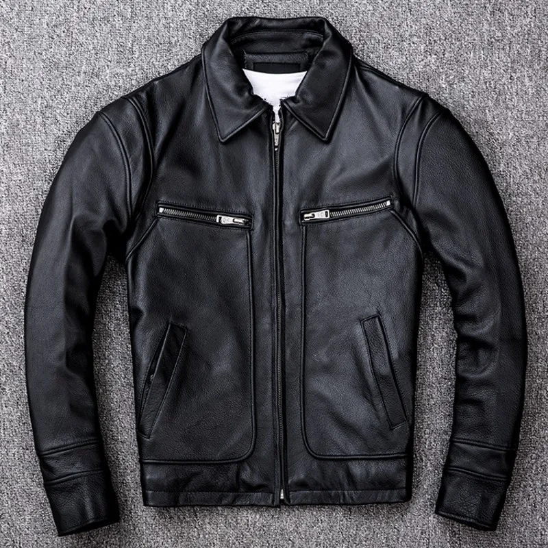 

US Large Size S-5XL Mens Business Jacket Fall Turn-Down Collar Jackets Natural Leather Cow Leather Coat Mens Jaqueta Masculina
