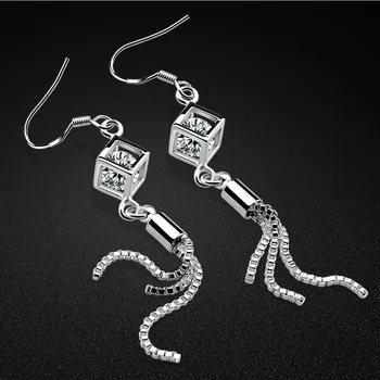 

Elegant Fashion Long Earrings block Zirconium drilling Unique Solid 925 Sterling Silver Earrings For Women Fine Jewelry Gift