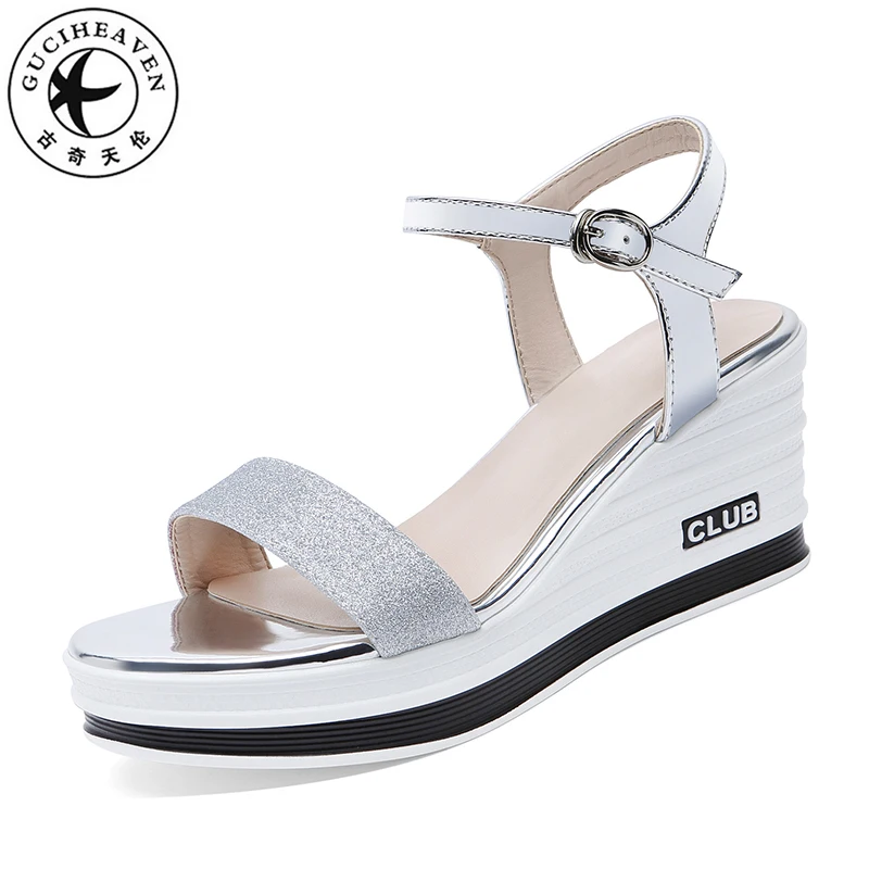 

One Word Buckle Straps High Quality Student Wedges Shoes Concise Elegant Peep Toe High Heel Summer Women Outdoor Causal PU Pumps