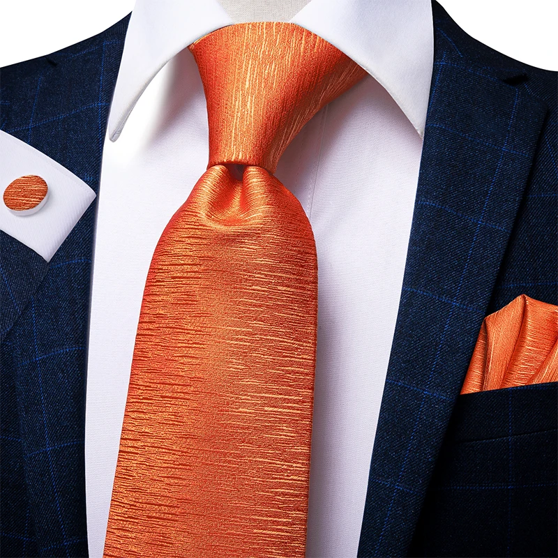Hi-Tie Necktie For Men New Luxury Men's Tie Set Orange Solid Silk 8.5cm Large Fashion Hanky Cufflinks Wedding Quality | Аксессуары