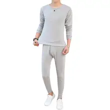 MISSKY 2 шт./компл. Для мужчин нижнее белье комплект Футболка+ брюки зимние однотонные Цвет пара, одежда для сна, пижамы
