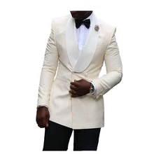 Double-Breasted Wedding Tuxedos Slim Fit Suits For Men Groomsmen Suit Two Pieces Cheap Prom Formal Suits(Jacket+Pants+Tie