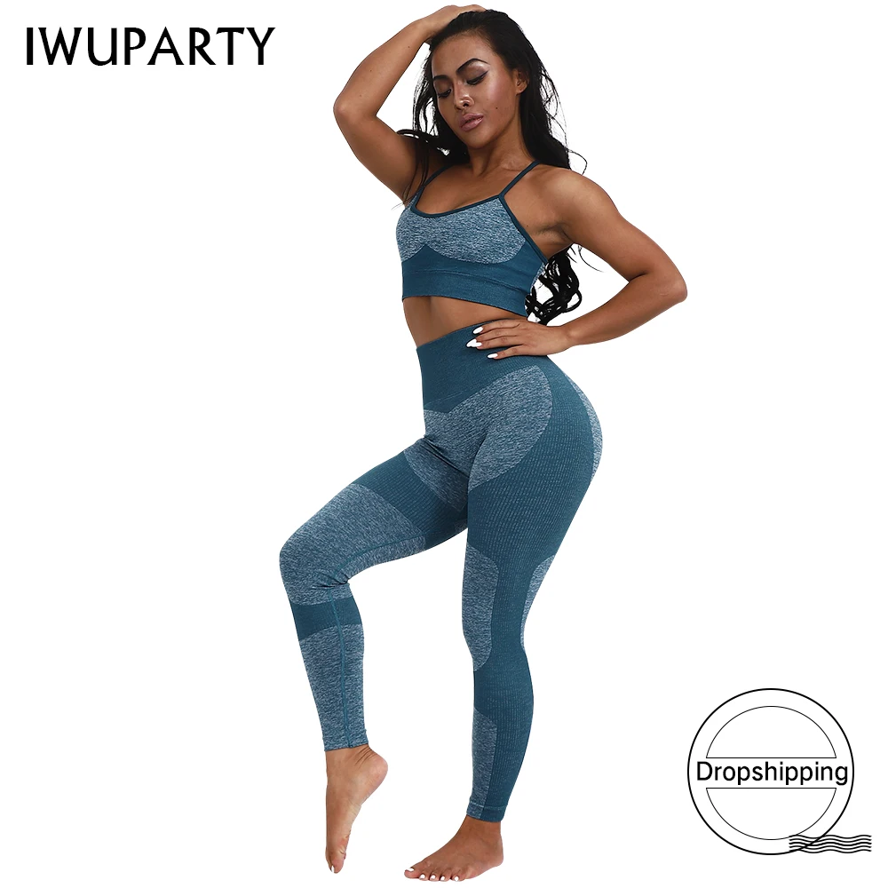 Goedkoop Vitale Naadloze Leggings Beha Yoga Set 2 Stuk Vrouwen Workout Gym Kleding Push Up Fitness Hoge Taille Patchwork Sportkleding Pak