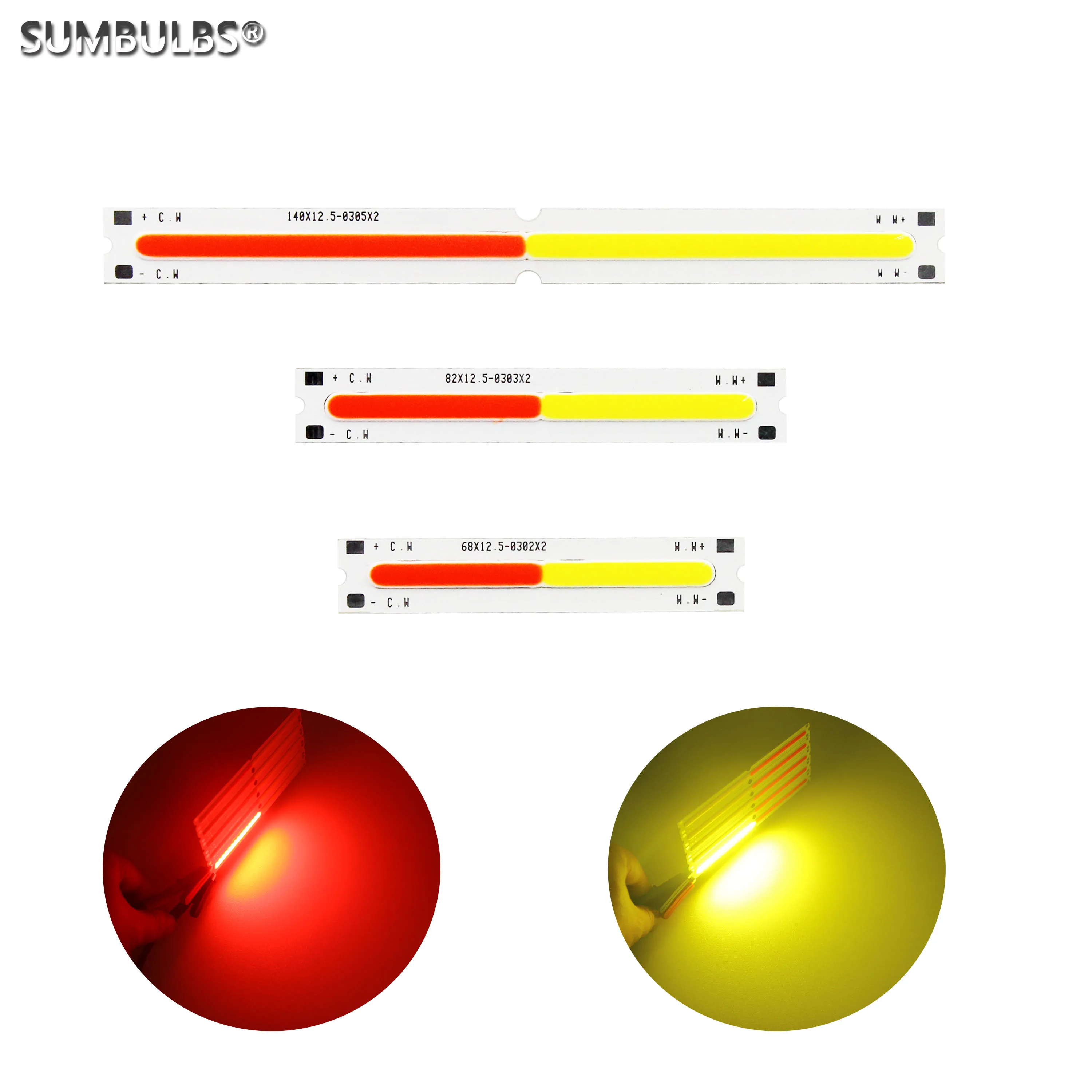

SUMBULBS DC 9V Double Color Led Cob Bar Strip Light Bulb Two Colors Red Yellow Manufacture Led Light Source for FIY Fashion Lamp