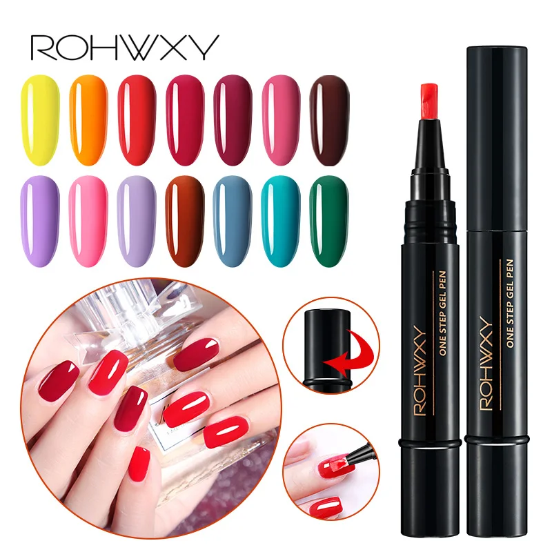 

ROHWXY One Step Nail Polish Pen UV LED Soak Off Gel Lacquer Manicure Hybrid 60 Color Long Lasting Nail Varnish For Nail Art Tool