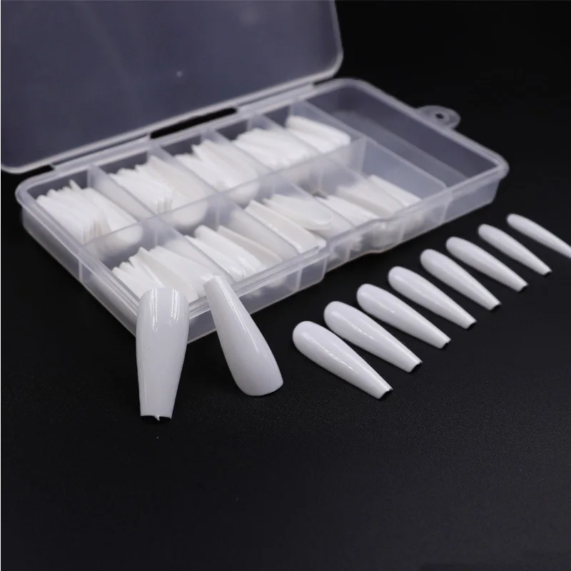 100pcs White 100 шт./кор. поддельные ногтей искусственный длинный балетки прозрачный/нейтральный/белый Ложные Акриловые гроб ногти Нейл Арта, полное покрытие для маникюра 10 различных размеров - Цвет: 100pcs White