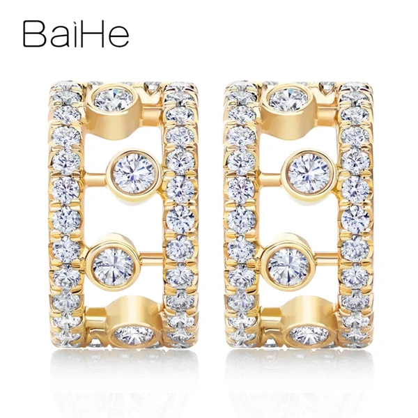 BAIHE, 18 К, белое золото, 0.72ct SI/H, Круглые,, натуральные бриллианты, хорошее ювелирное изделие, свадебные трендовые женские серьги-гвоздики в подарок