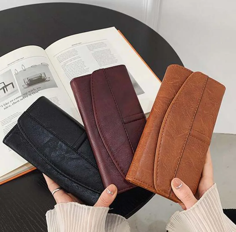 

Бесплатная доставка, кожаные длинные кошельки высокого качества в стиле ретро, мужской и женский клатч, кошелек с несколькими отделениями для карт, сумки с держателем для карт