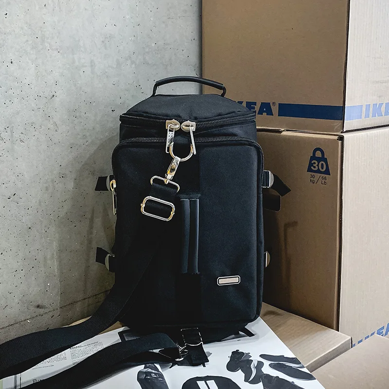 New Chao Brand Shoulder Bag Men's Large Canvas Travel Bag High School Student Bag Waterproof Multifunctional Backpack Bagpack - Цвет: Черный