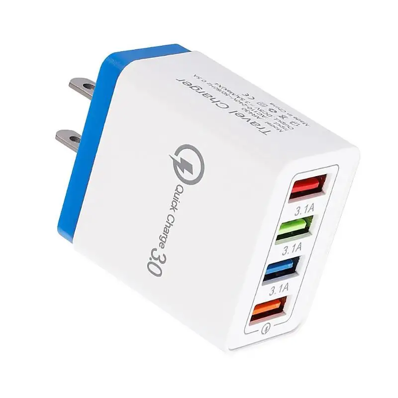 Зарядное устройство USB 4 в 1 usb-хаб QC 3,0, настенное зарядное устройство, цветное, умное, быстрое зарядное устройство, для путешествий, универсальное зарядное устройство для телефона, штепсельная вилка европейского и американского стандарта - Цвет: Blue US plug