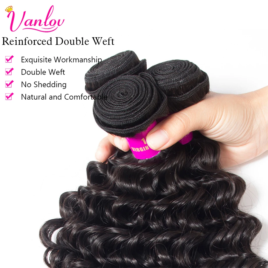 Vanlov deep wave bundles human hair bundles for black women brazilian hair weave bundles