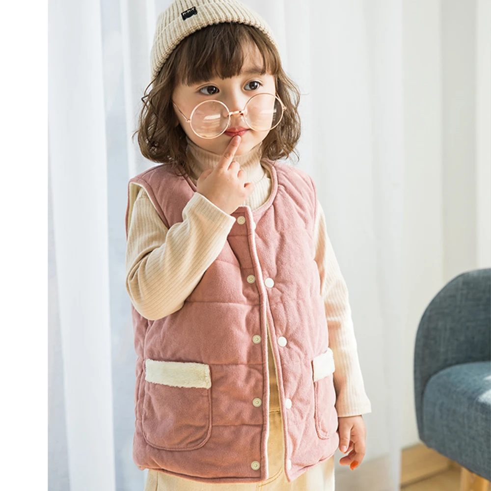 

Warm Vest For Children In Autumn And Winter Warm Winter Vest For Children Solid Coral Velvet Cardigan Boys And Girls Vest