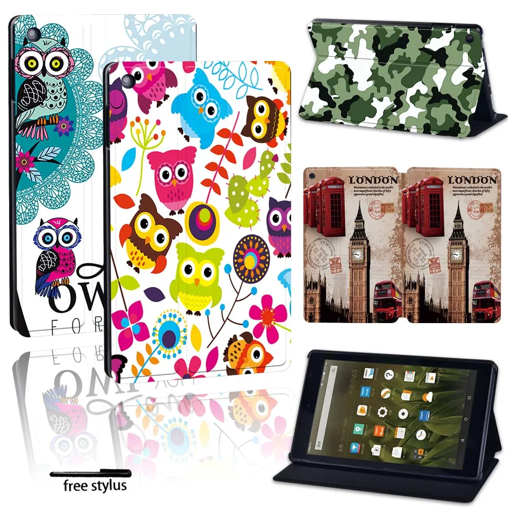 

Case For Fire 7 (5/7/9th Gen/Fire HD 8/HD 10 Alexa Mandala Protective Foldable PU Leather Stand Tablet Folio Cover + Stylus