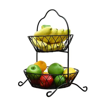

Wrought Iron Double Layer Fruit Basket Metal Draining Fruit Basket Iron Storage Basket Tray For Vegetable Fruit Bread