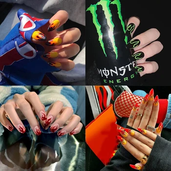 

24Pc Flame Design French Nail Set Transfer Sticker Kit Adehesive Paper Wraps Nail Art DIY Tips Slider Papers Decoration 2g glue